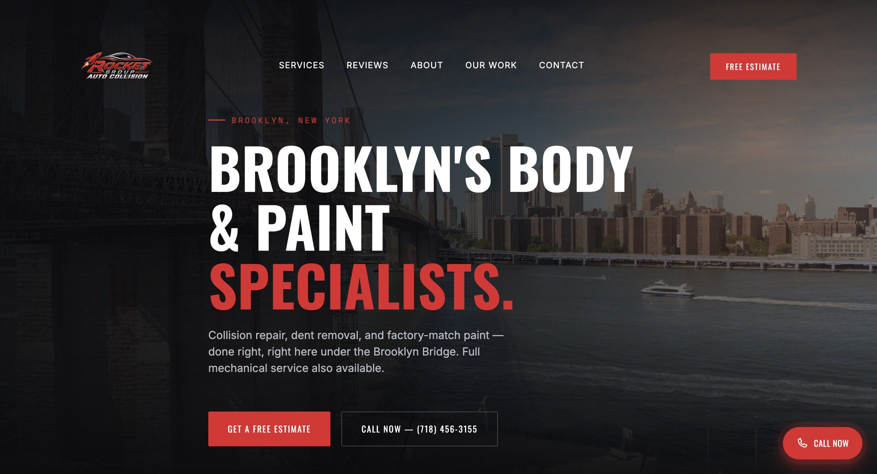 Captura de la web de Rocket Auto Center NY en escritorio