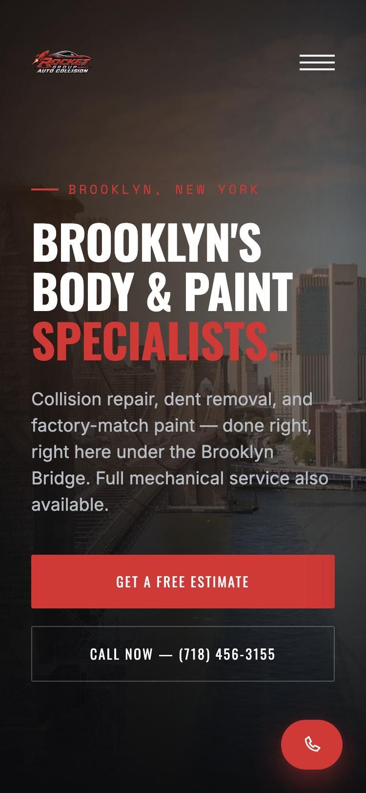 Captura de la web de Rocket Auto Center NY en móvil