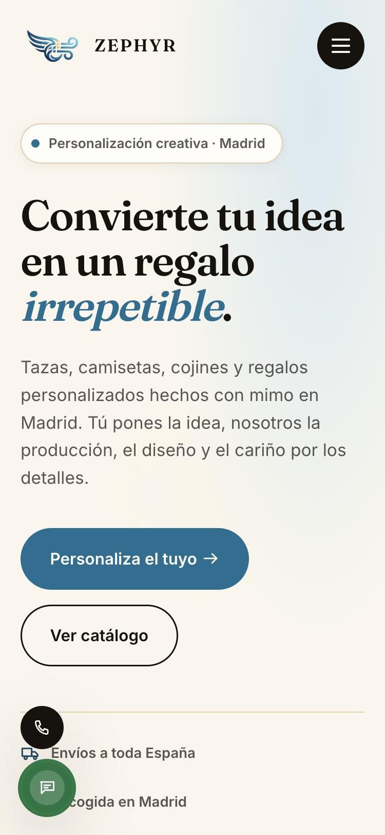 Captura de la web de Zephyr en móvil
